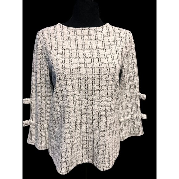 KARL LAGERFELD Womens Plaid Textured Top With Bow Sleeve OFFICE - Picture 2 of 7